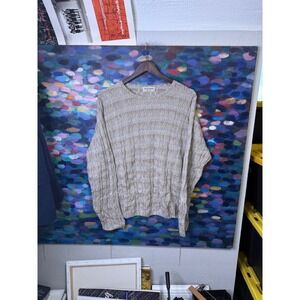 Tricots St Raphael Mens Medium Sweater Textured Knit  Beige Gray USA Made